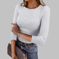 DAVINA™ - Casual Plain Crewneck Slim-Fit Top - Grey
