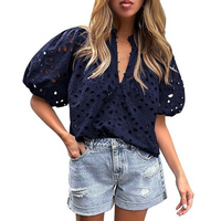 MAYUMI™ – Elegant Chic Puff Sleeve Long Sleeve Top - Dark Blue