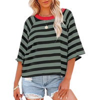 MAOSIE™ | Trendy Loose Fit Summer Crewneck Top - Grey Blue black stripes