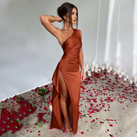Labesa™|Elegant One Shoulder High Split Formal Maxi Dress - Brown