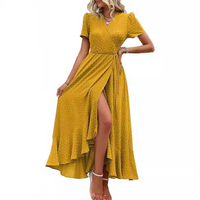 Pilar™ | Classy Flowy Wrap V-Neck Short Sleeve Maxi Dress - Yellow
