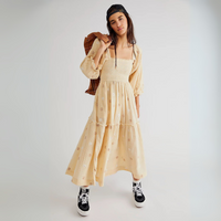 Moira™| Comfy Floral Lantern Sleeve Square Neck Maxi Dress - Apricot
