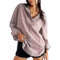 NISHA™ - Chic V-Neck Loose Fit Long-sleeve Top - Purple Pink