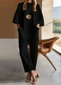 Emmy™ Elegant Short-Sleeve Jumpsuit | Relaxed Straight-Leg Jumpsuit - Black