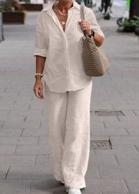 Denice™ Elegant Casual Two Piece Set | Relaxed Button-Up Top and Wide-Leg Trousers - Beige