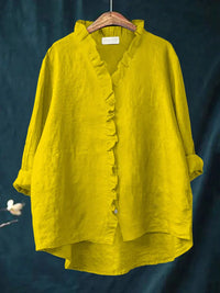 Geraldine | Ruffle Collar Shirt - Yellow