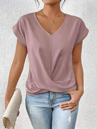 MEIKA™ – Classic Twist Detail V-Neck Top - Pink