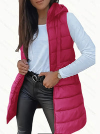 RAIN™ - Casual Sleeveless Hood Long Puffer Vest - Claret