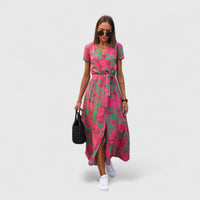 Zinavell | Elegant Midi Dress - Pink-Green