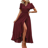 Marjorie™ | Cozy Summer Wrap Ruffle Hem Split Maxi Dress - Red