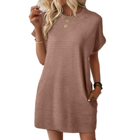 EVASHA™ – Casual Minimalist Round Neck Summer Dress - Light Brown
