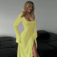 Cilicia™ | Classy Plain Flounce Long Sleeve Square Neck A-Line Maxi Dress - Yellow