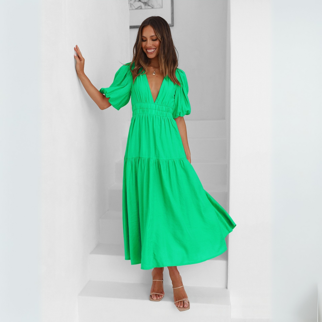 Namu™ | Classy V-Neck Long Sleeve A-Line Maxi Dress
