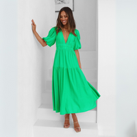 Namu™ | Classy V-Neck Long Sleeve A-Line Maxi Dress - Light Green