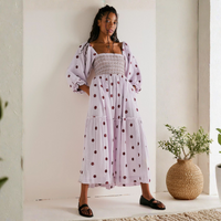 Moira™| Comfy Floral Lantern Sleeve Square Neck Maxi Dress - Light Purple