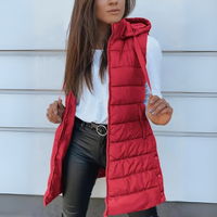 RAIN™ - Casual Sleeveless Hood Long Puffer Vest - Red