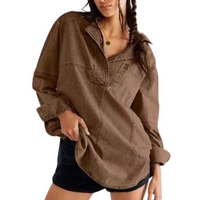 NISHA™ - Chic V-Neck Loose Fit Long-sleeve Top - Brown
