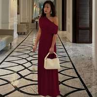 Talia™ | Elegant One Shoulder Evening Maxi Dress - Claret