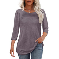 TESSARA™ – Casual Pleated Front Spring Top - Dark Gray