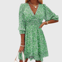 Elisa™ | Floral Puff Sleeve Dress - Green