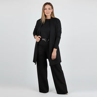 Elegant 3-Piece Set Including Long Cardigan, Top, and Pants - Black