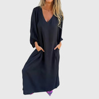 Carol™ - Long Boho Dress with Pockets - Black