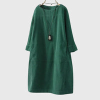 Grace | Relaxed Corduroy Midi Dress - Green
