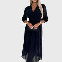 Chloe™ | Lightweight Silky Chiffon Dress - Black