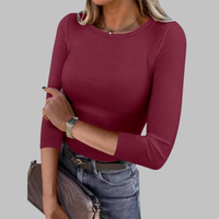DAVINA™ - Casual Plain Crewneck Slim-Fit Top - Burgundy
