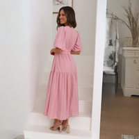 Namu™ | Classy V-Neck Long Sleeve A-Line Maxi Dress - Pink
