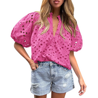 MAYUMI™ – Elegant Chic Puff Sleeve Long Sleeve Top - Rose Red