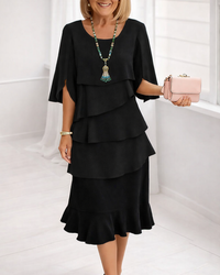 Margaret | Ruffle Midi Dress - Black