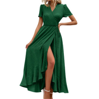 Pilar™ | Classy Flowy Wrap V-Neck Short Sleeve Maxi Dress - Dark Green