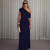 Talia™ | Elegant One Shoulder Evening Maxi Dress - Navy Blue