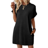 EVASHA™ – Casual Minimalist Round Neck Summer Dress - Black