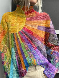Marguerite | Colourful sun print turtleneck sweater - Multicolour