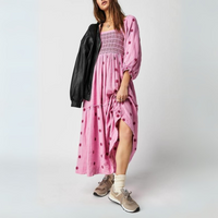 Moira™| Comfy Floral Lantern Sleeve Square Neck Maxi Dress - Pink