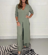 Cherly™ Comfy Two-Piece Set | Flowy Blouse and Wide-Leg Trousers - Beige