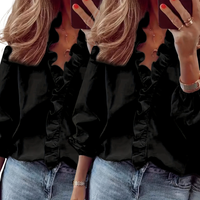 LORELEI™ - Timeless V-Neck Blouse with Ruffles for Casual Elegance - Black/Black