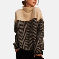 Eva | Structured Two-Tone Knit Sweater - Beige