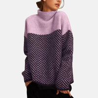 Eva | Structured Two-Tone Knit Sweater - Purple