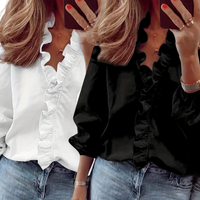 LORELEI™ - Timeless V-Neck Blouse with Ruffles for Casual Elegance - White/Black