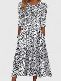 Violethia | Elegant Midi Dress - White Blue