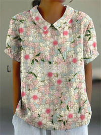 MARLENE™ | Women Vintage Print Shirt - Dark Pink