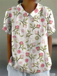 MARLENE™ | Women Vintage Print Shirt - Pink with Floral Print