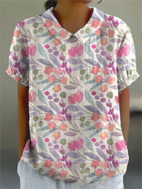 MARLENE™ | Women Vintage Print Shirt - White Floral Print