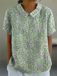 MARLENE™ | Women Vintage Print Shirt - Green with Floral Print