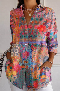 Sylvia | Floral Print Blouse in Soft Colours - Orange