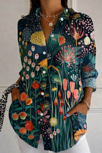 Sylvia | Floral Print Blouse in Soft Colours - Green