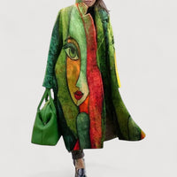 MIRELLE – STYLISH COAT - Green & Orange Art